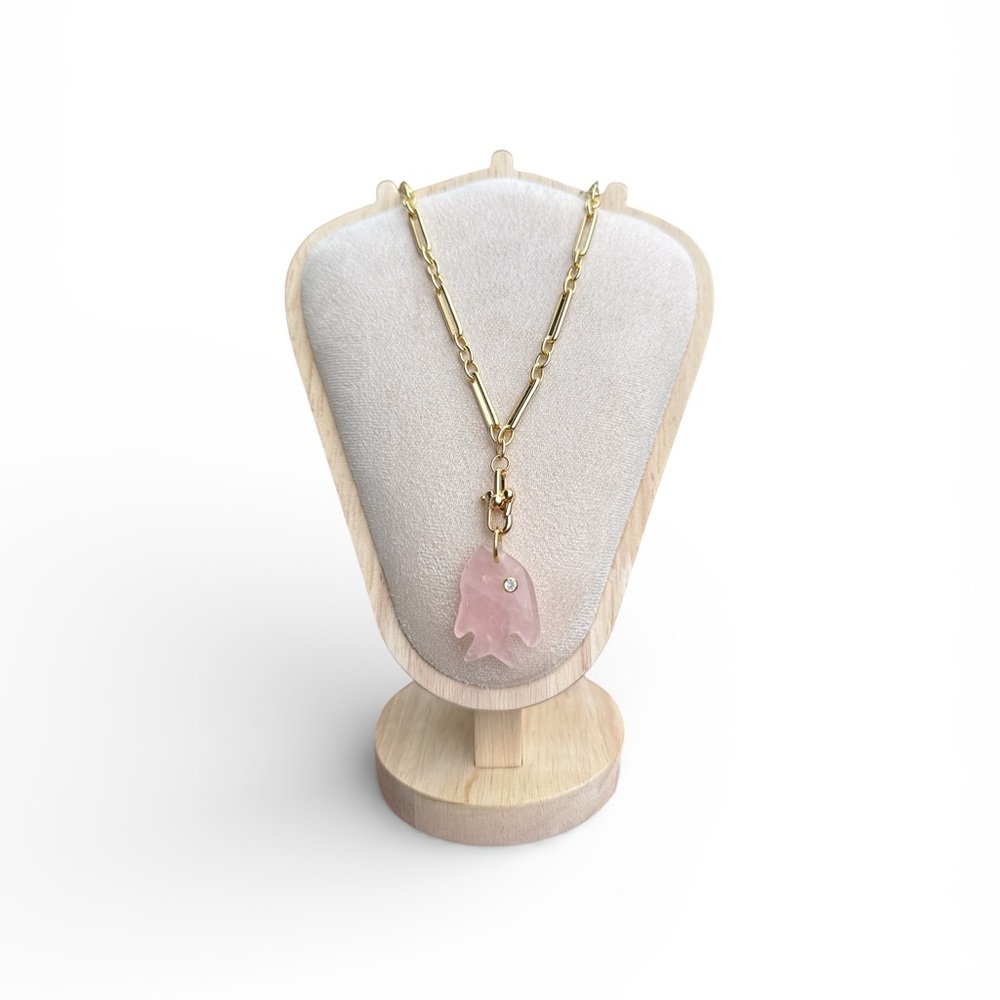 Handmade pink gemstone fish pendant necklace | gold filled chain | coastal boho